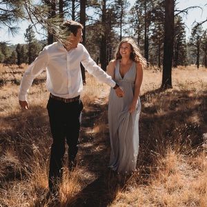 Steel blue chiffon Ava maxi dress